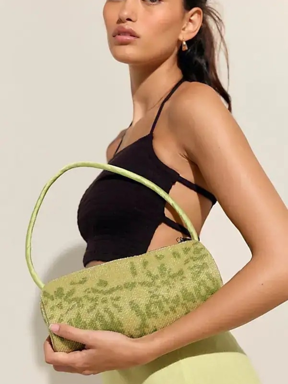 Free People Bailey Beaded Barrel Bag - Green Silver Discontinued Color NWT